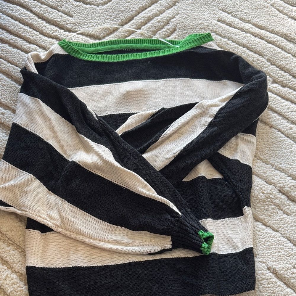 Anthropologie Maeve Black and White Sweater with Green Trim